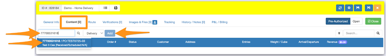 Add an Order to an Existing Manifest