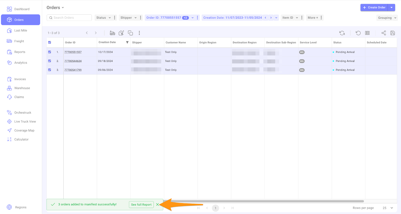 Add Order(s) to an Inbound Manifest