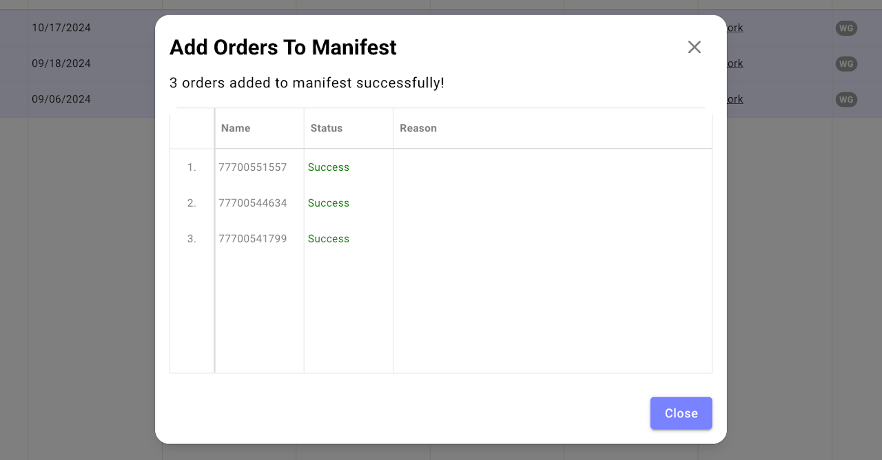 Add Order(s) to an Inbound Manifest