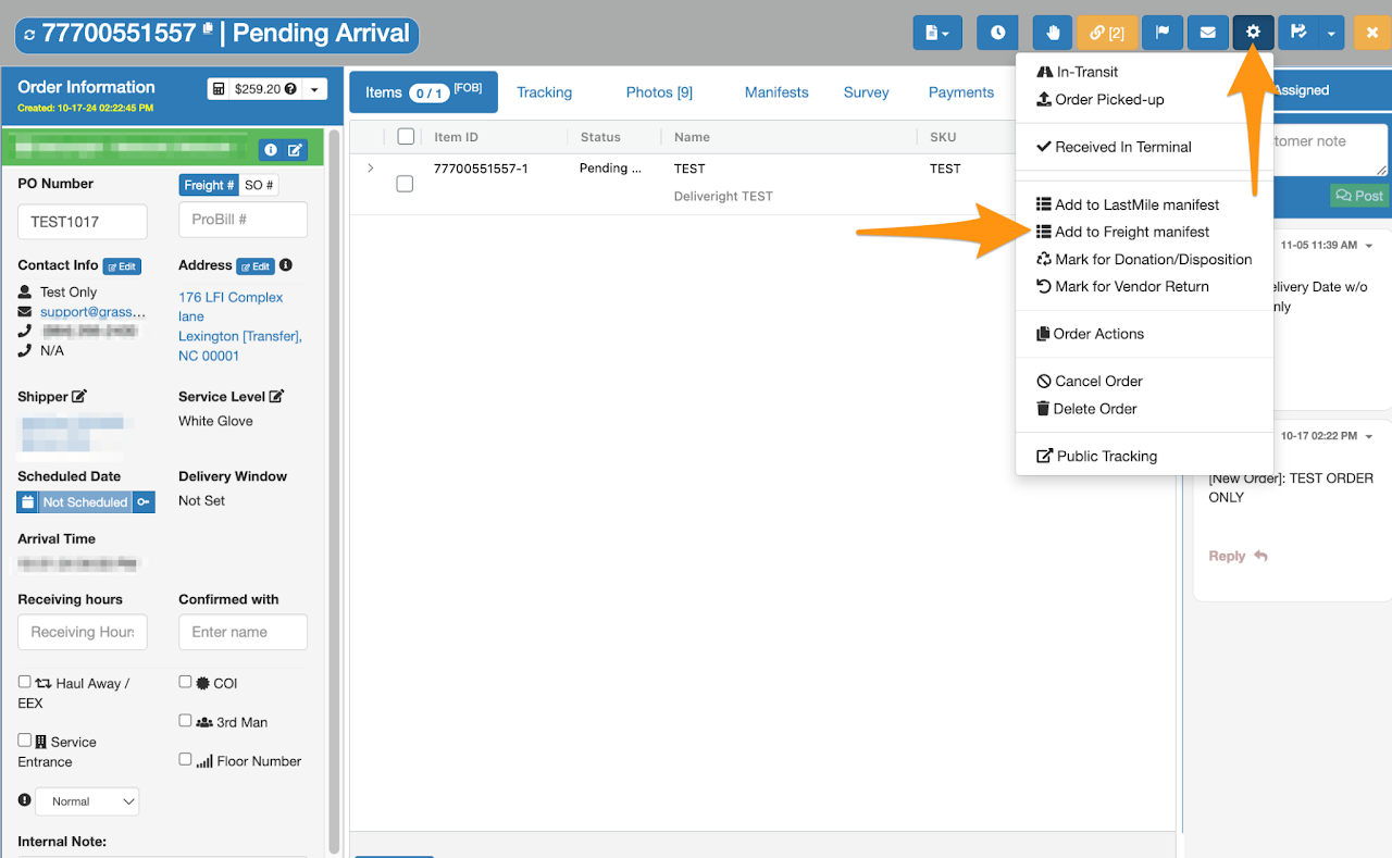 Add Order(s) to an Inbound Manifest