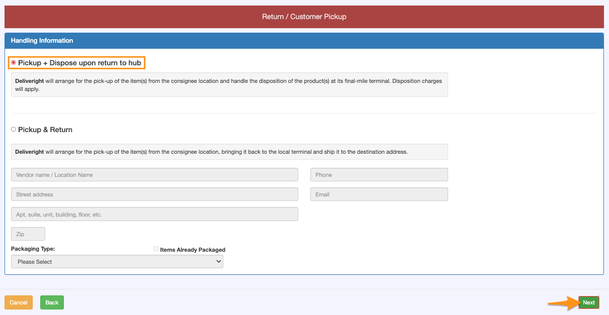 Booking a Pick Up Order for Disposition