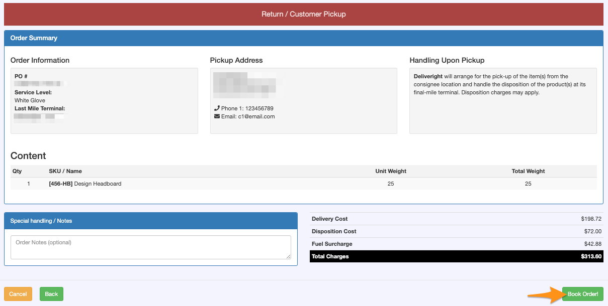 Booking a Pick Up Order for Disposition