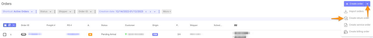 Booking a Pick Up Order for Return to Vendor
