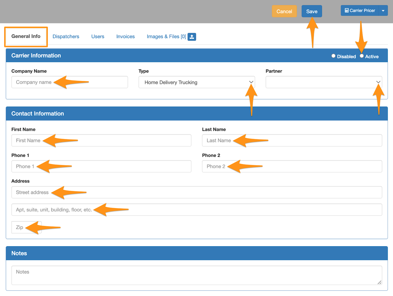Create a Carrier (Home Delivery)