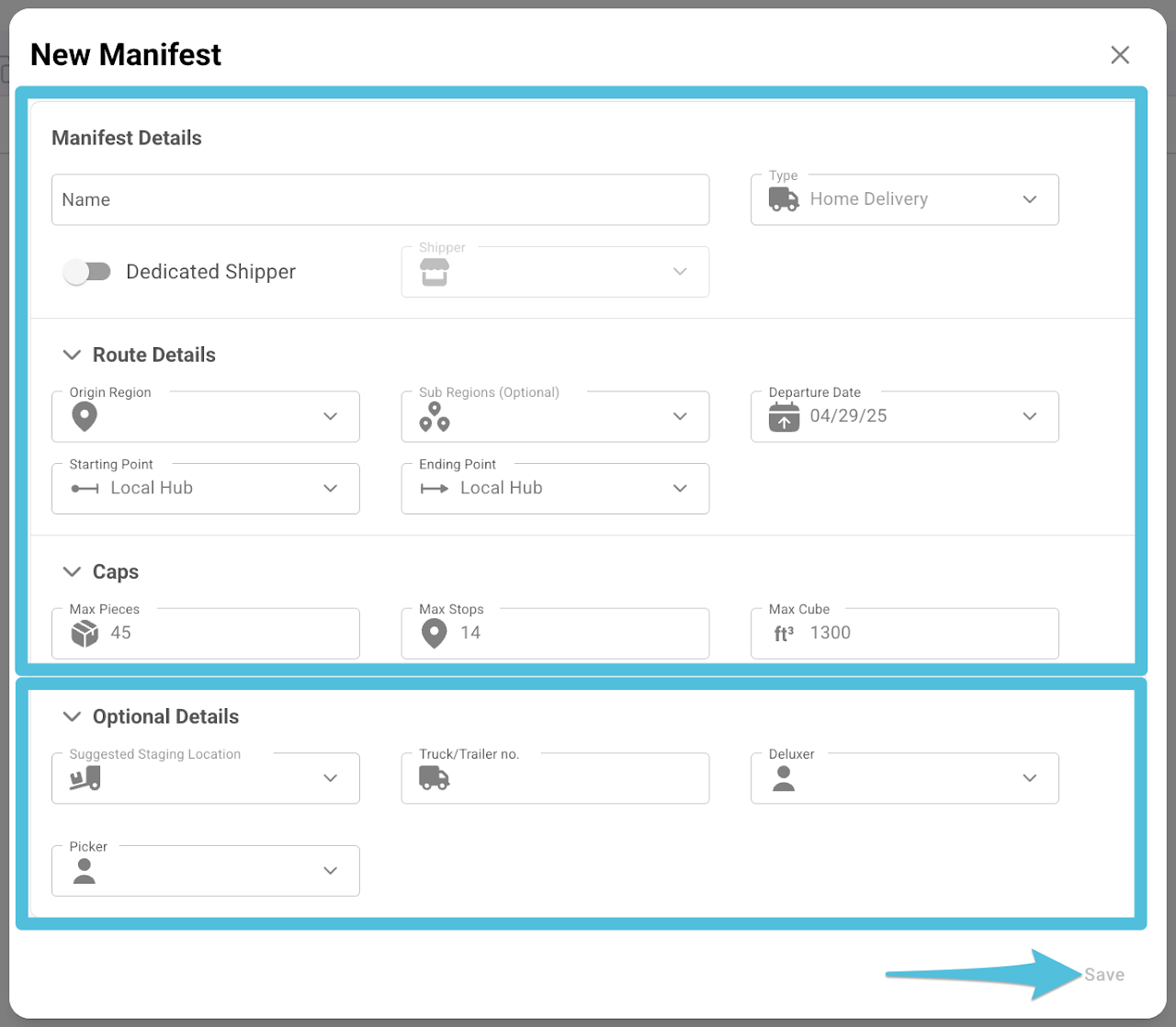 Create a Home Delivery Manifest / Open Resource