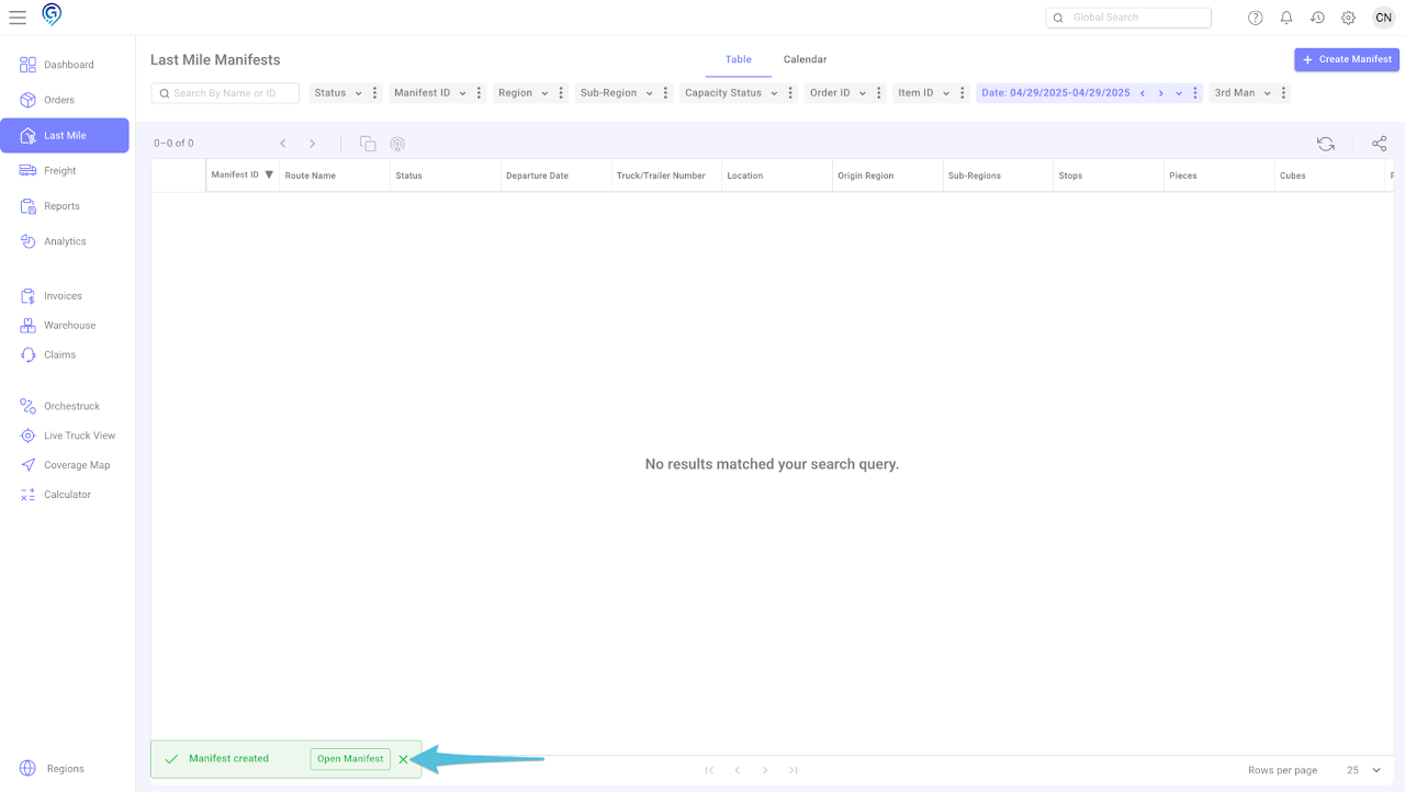 Create a Home Delivery Manifest / Open Resource