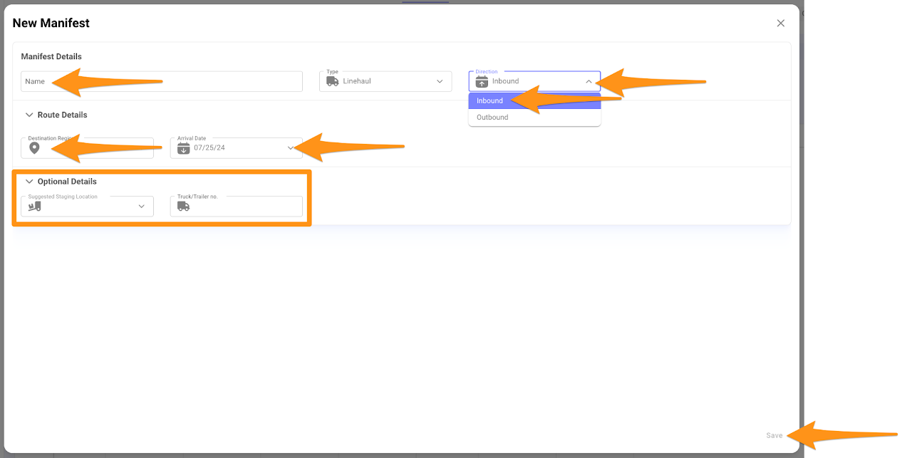 Create an Inbound Manifest