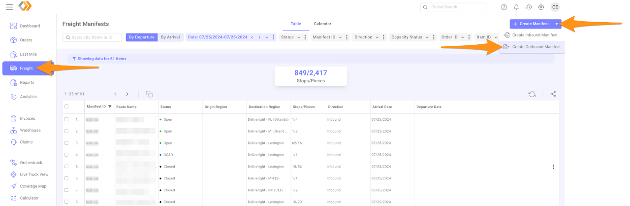 Create an Outbound Manifest