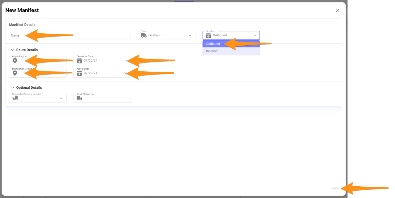 Create an Outbound Manifest