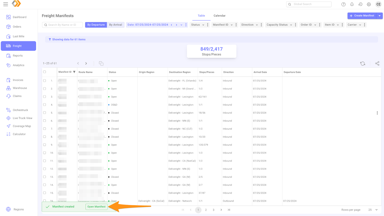 Create an Outbound Manifest