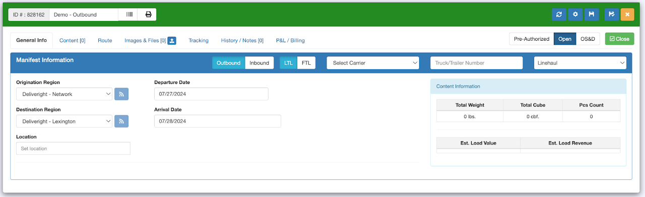 Create an Outbound Manifest