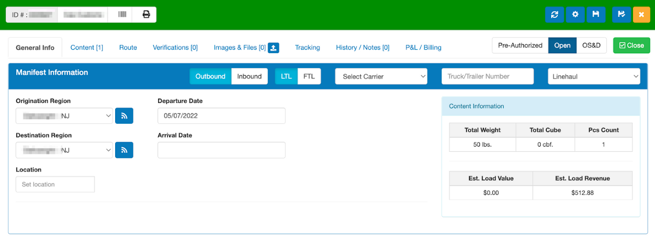 Create an Outbound Manifest (Warehouse Pickup by a Carrier)