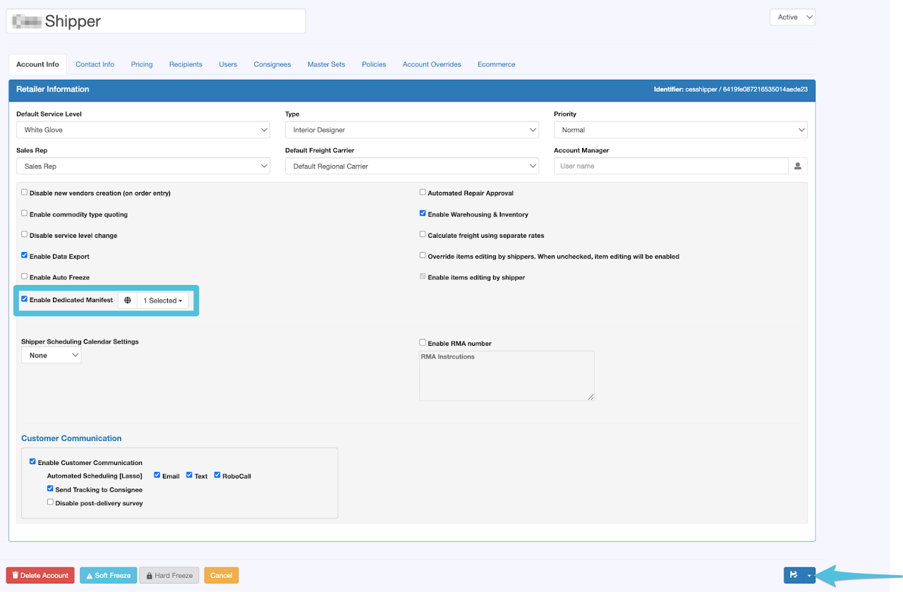 Enable Dedicated Shipper