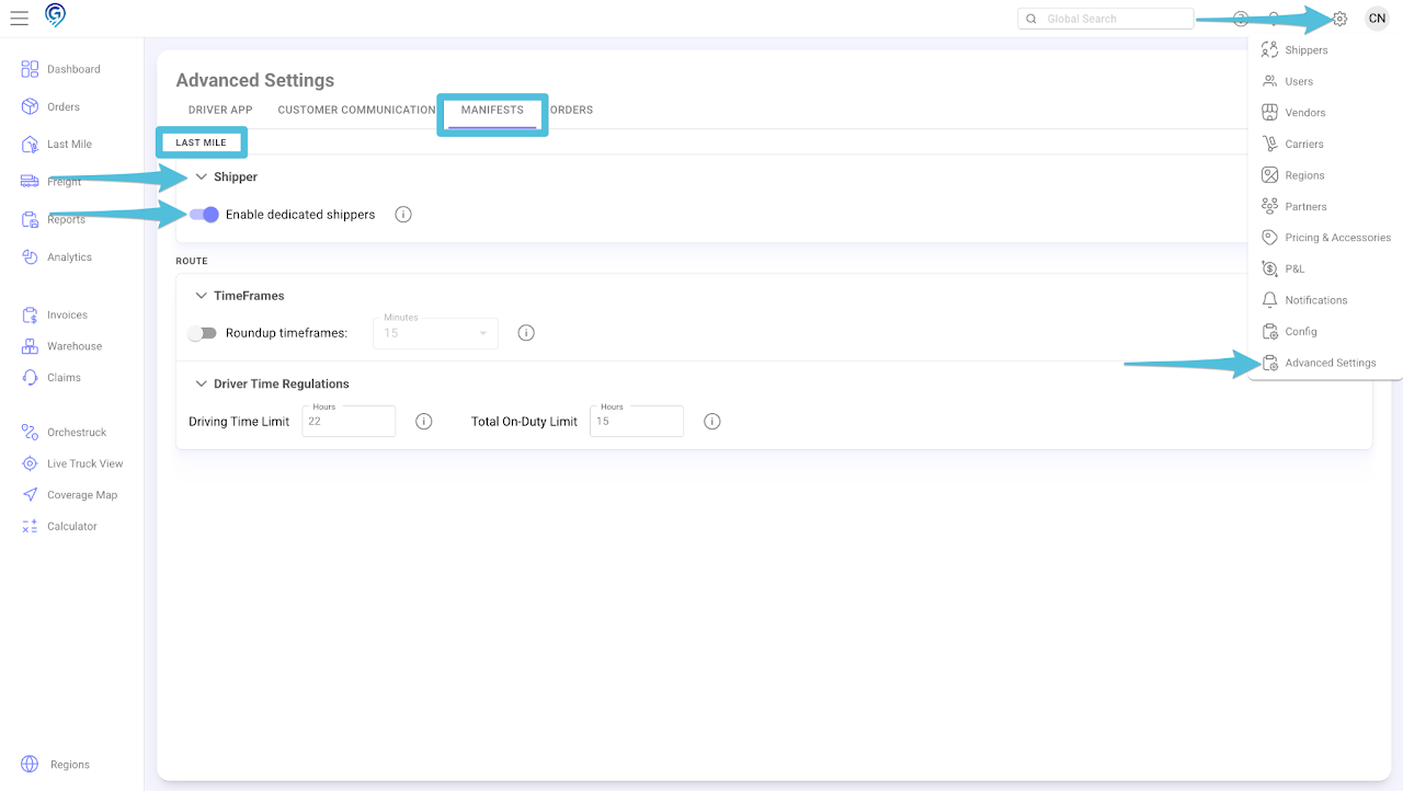 Enable Dedicated Shipper