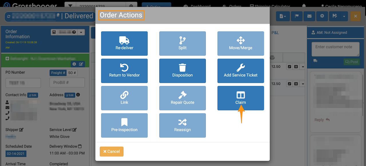 Enter a Claim (Shipper)