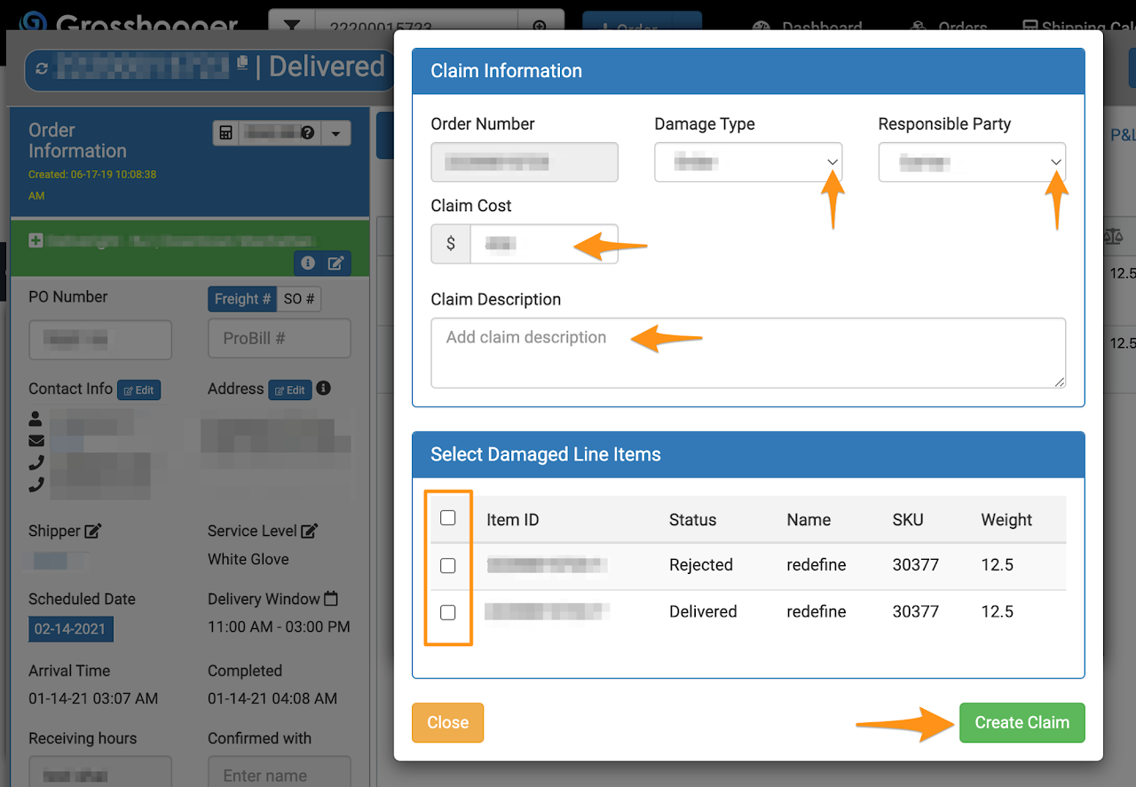 Enter a Claim (Shipper)