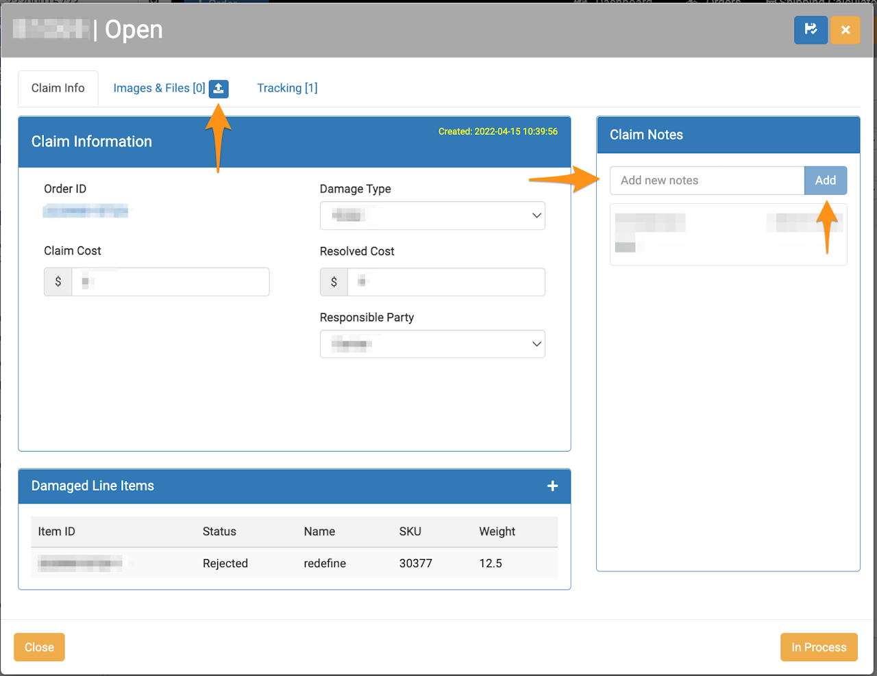 Enter a Claim (Shipper)