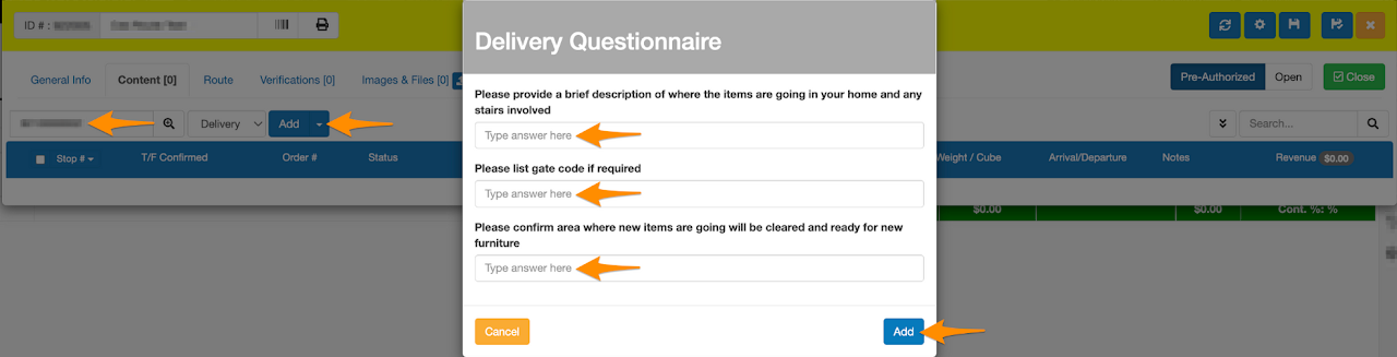How to use Delivery Questionnaire