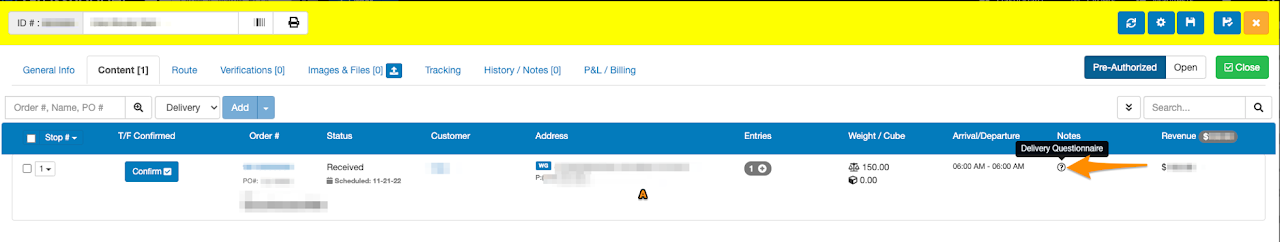 How to use Delivery Questionnaire