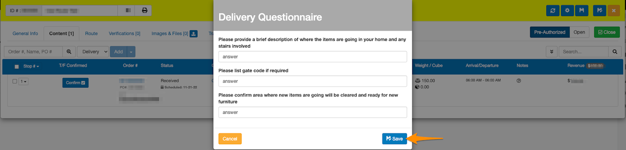 How to use Delivery Questionnaire