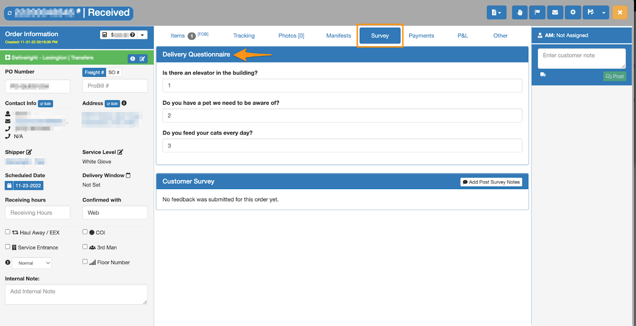 How to use Delivery Questionnaire
