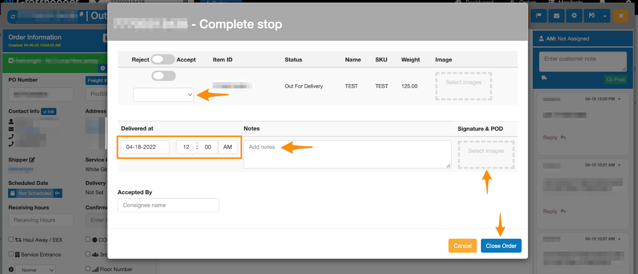 Manually Close an Order