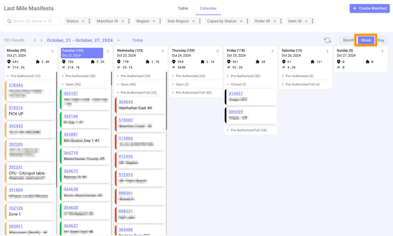 New Calendar View for  Last Mile Manifest