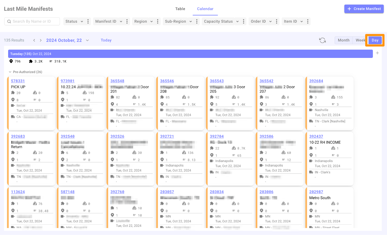New Calendar View for  Last Mile Manifest