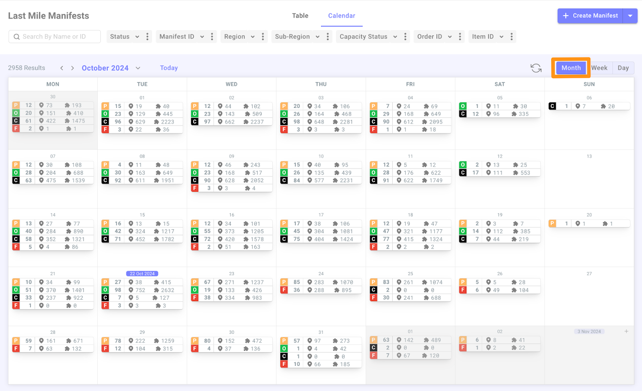 New Calendar View for  Last Mile Manifest