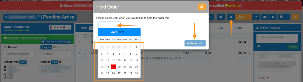 Place an Order on Hold