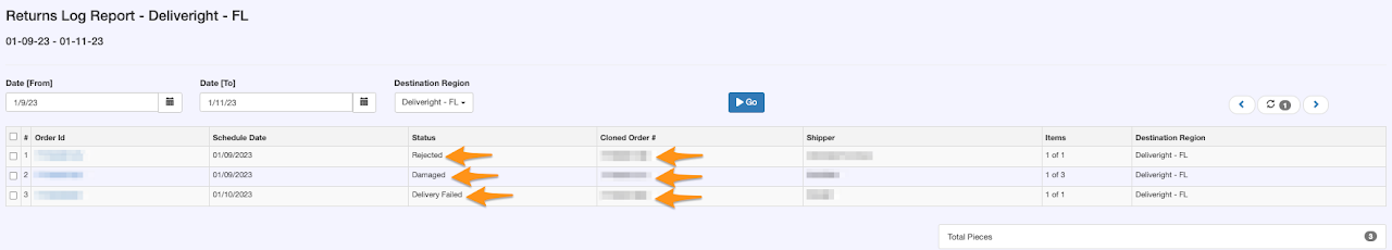 Returns Log Report