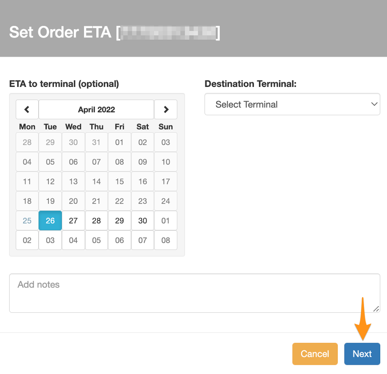 Set / Cancel an ETA