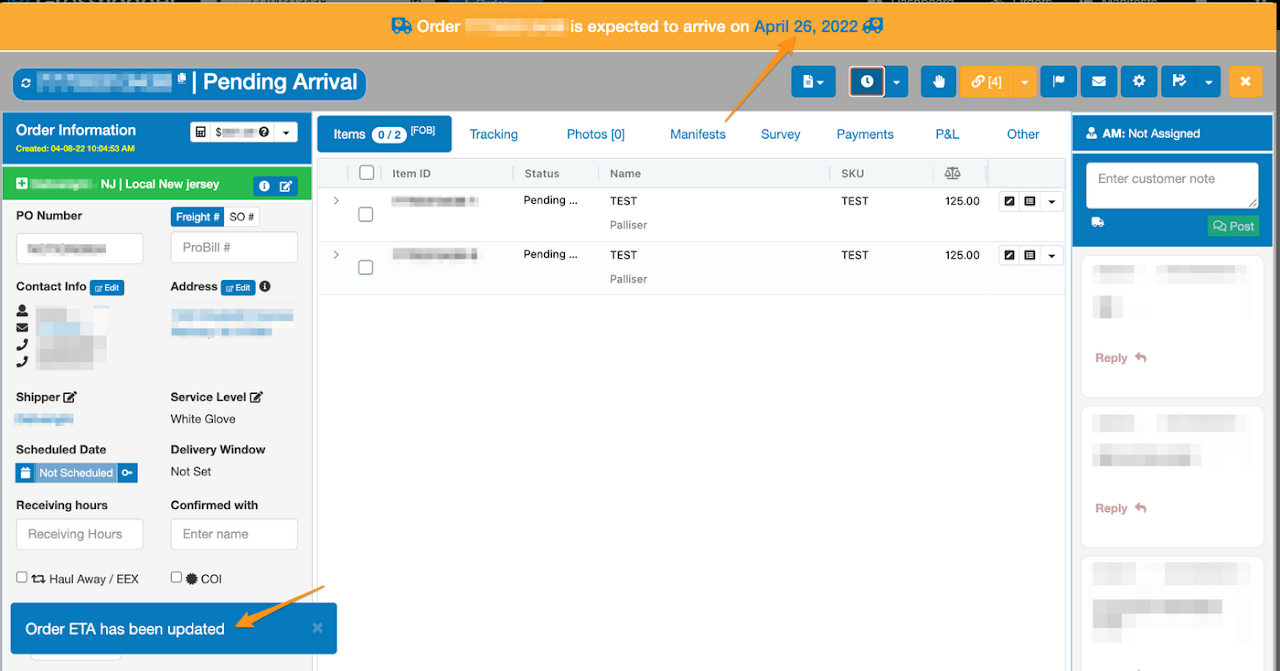 Set / Cancel an ETA