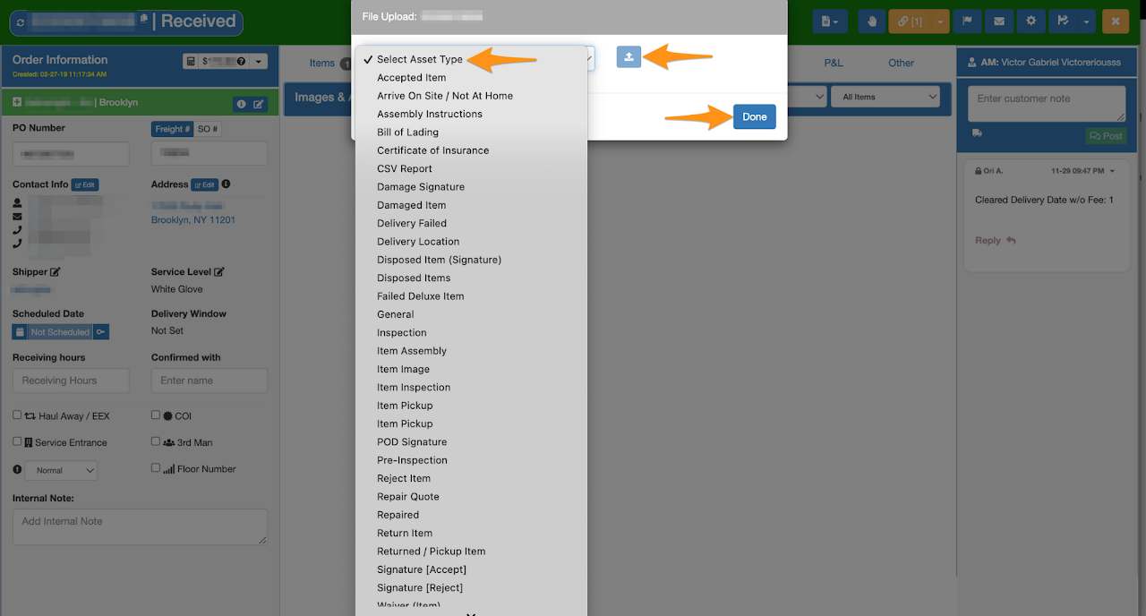 Upload and Download Files in the Order