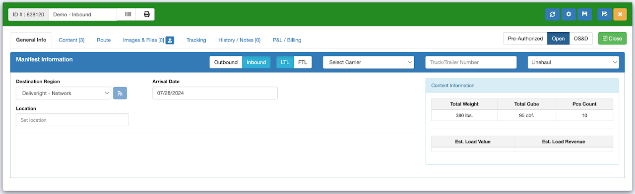 View Inbound Manifest