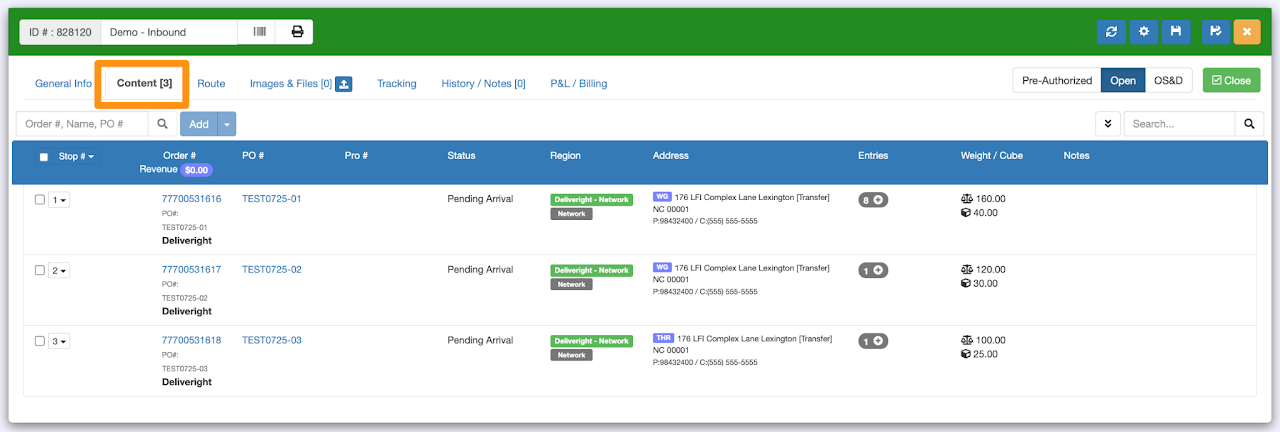 View Inbound Manifest