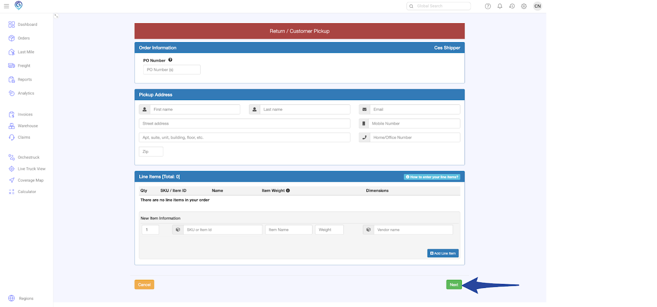 Booking a Pick Up Order - Disposition / Return to Vendor