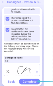 Complete a Delivery: Accepted