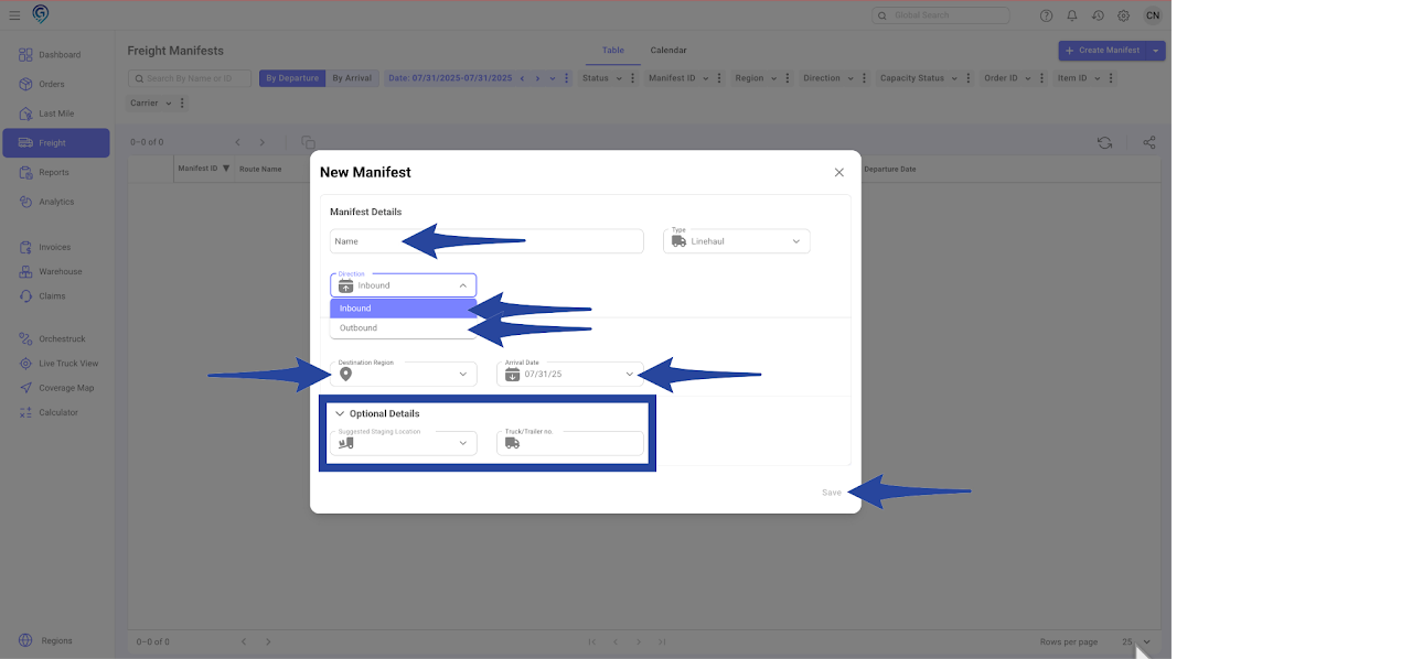 Create Freight Manifest