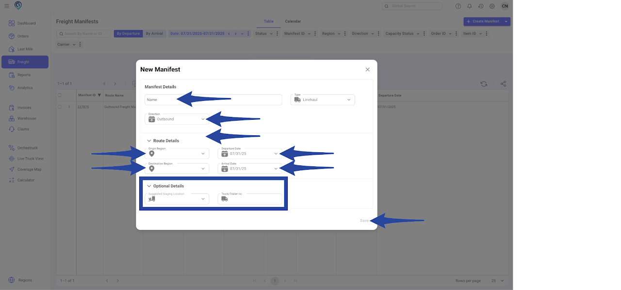 Create Freight Manifest