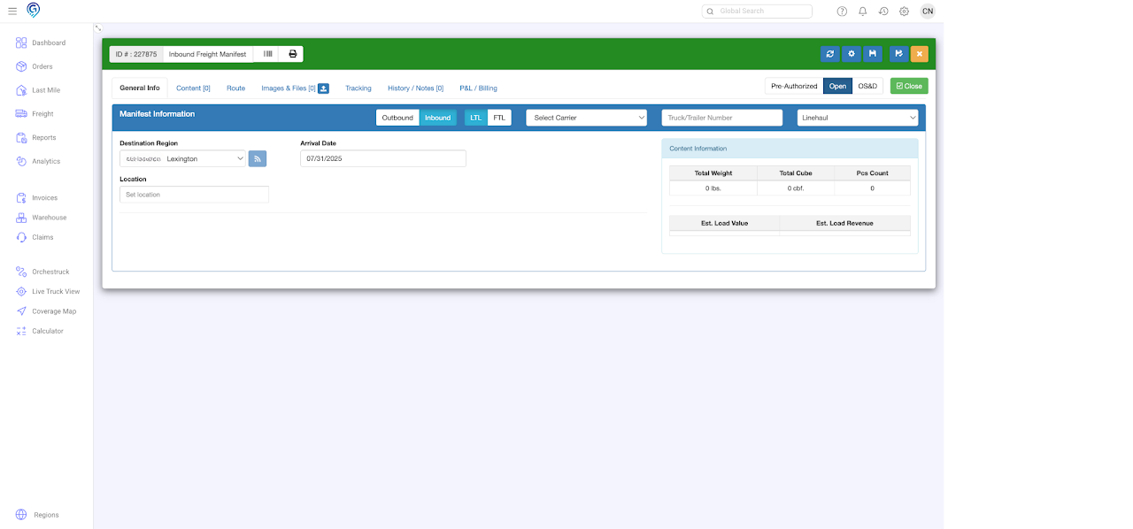 Create Freight Manifest