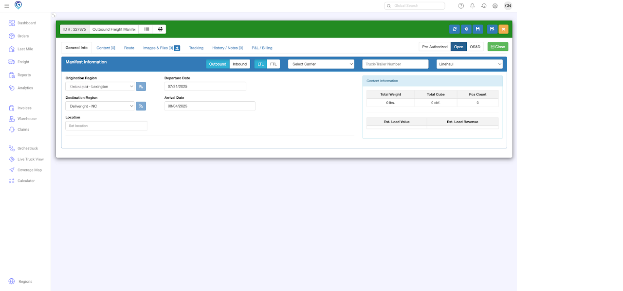 Create Freight Manifest