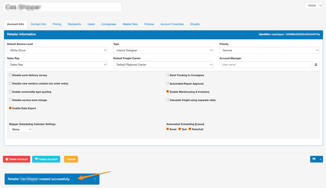 Create Shipper Account