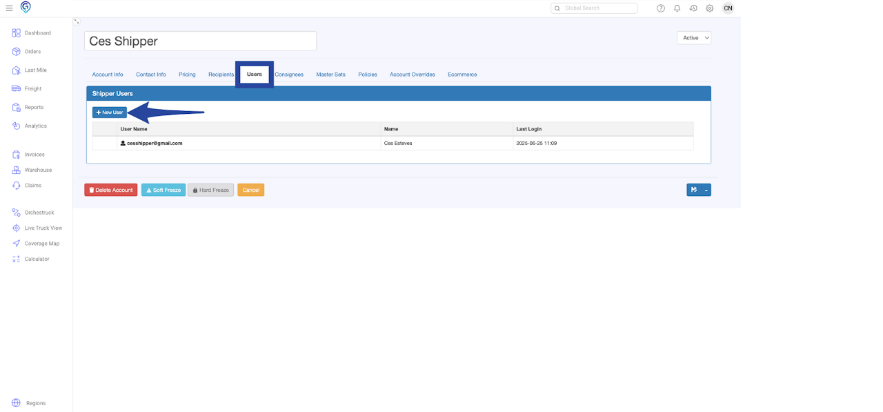 Create User in Shipper Account