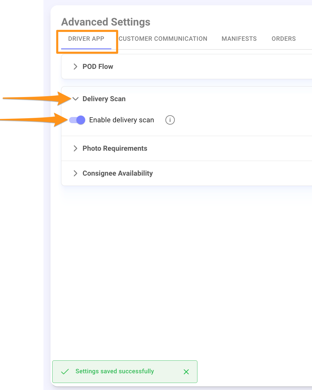 Enabling Delivery Scan