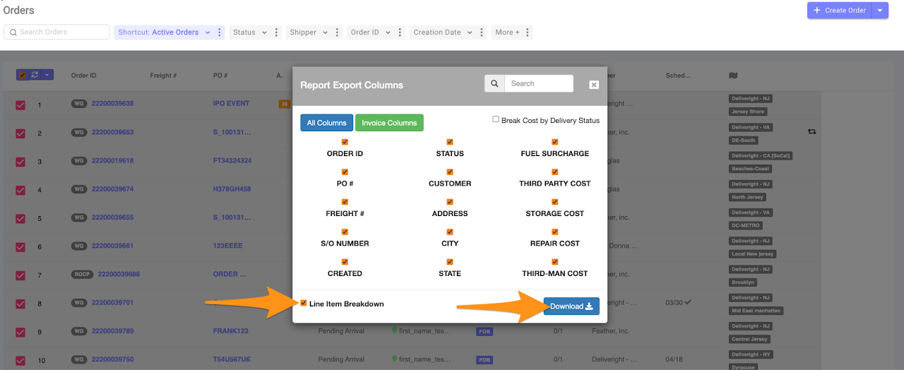 Export a Report with Line Item Breakdown
