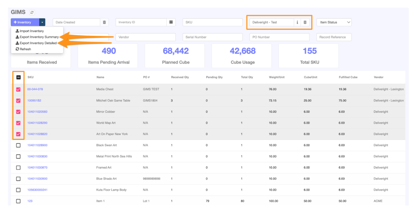 Export Summary and Detailed Inventory Reports