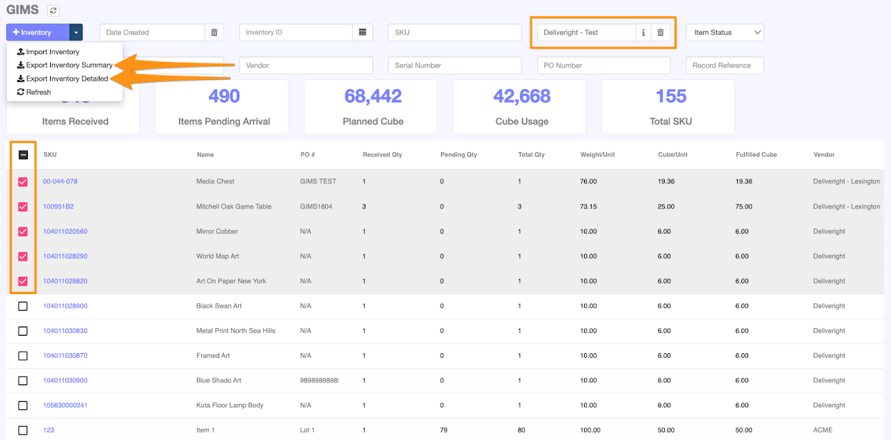  
Export Summary and Detailed Inventory Reports