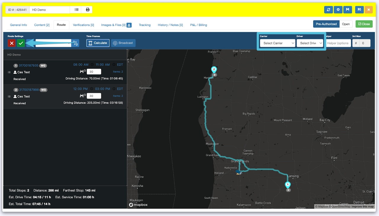 Route, Set Time Frame and Broadcast Time Frame