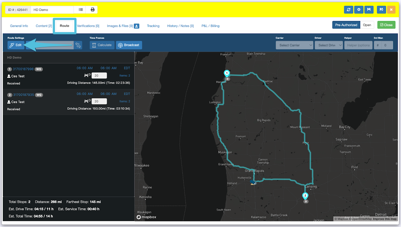 Route, Set Time Frame and Broadcast Time Frame